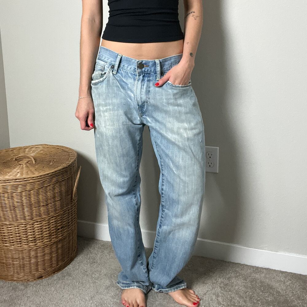 y2k blue distressed grunge low rise oversized straight leg boyfriend jeans